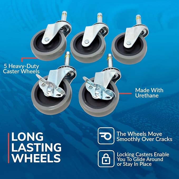 Grit Guard Bucket Dolly with Wheels - Rolling Detailing Wash Bucket with 5 Wheels and 2 Locking Casters Compatible with 2.5, 4, 5 and 6 Gallon Buckets (Blue, 3" Grey Casters) - Made in the USA