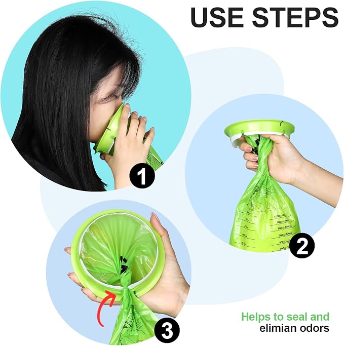 YGDZ Vomit Bags Disposable, 15 Pack Vomit Bags, 1000ml Barf Bags, Emesis Bags Disposable, Portable Throw Up Bags, Puke Bags for Car & Aircraft, Travel Motion Sickness, Taxi, for Kids, Adults, Green