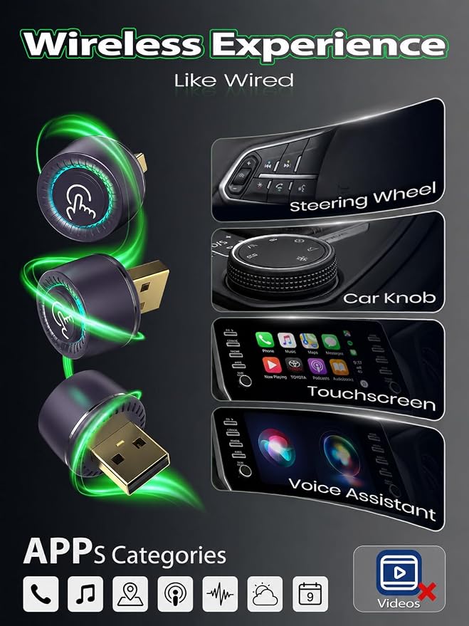 Wireless CarPlay Adapter, Fast Auto Connect, No Lag, Easy Device Switching for 2 Phones, Plug & Play, 5GHz WiFi, Compatible with iPhone 6 or Above