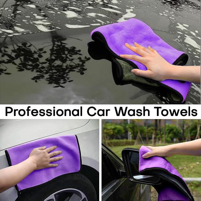 Hovom 3PCS Car Microfiber Towels, 23.62"×11.81" Lint-Free Microfiber Towels for Cars Wash Drying, Super Absorbent Cleaning Cloths, Reusable Washing & Detailing Towel, Car Cleaning Supplies (Purple)