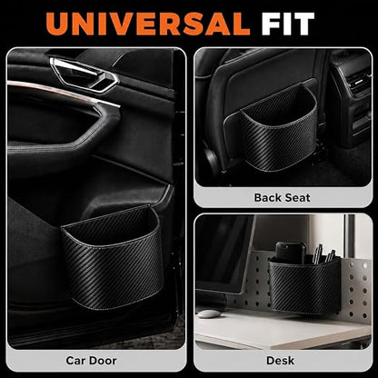 COZILO Leather Car Trash Can – Leakproof & Easy-to-Clean Car Garbage Can for Luxury Cars, SUVs & Trucks | Includes 60 Custom Liners, Secure Hook, Easy Install, Carbon Fiber