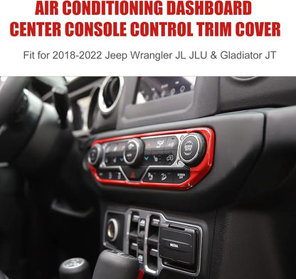 RT-TCZ Air Conditioning Dashboard Center Console Control Trim Panel Cover Interior Accessories Decoration Trim Kit for 2018 2019 2020 2021 2022 Jeep Wrangler JL JLU & Jeep Gladiator JT(Red)