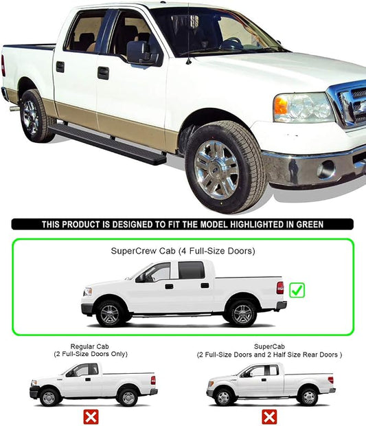 APS 6in Stainless Steel Black Running Boards Compatible with Ford F150 2004-2008 SuperCrew Cab (Exclude 04 Heritage Edition) (Nerf Bars Side Steps)