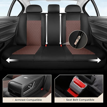 Coverado Car Seat Covers Full Set, Leather Seat Covers for Front and Back Seat, Waterproof Car Seat Protectors with Splicing Design, Automotive Seat Cushions Universal for Most Cars, Black & Coffee