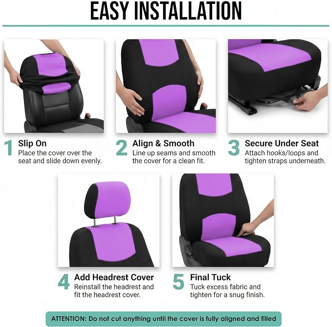 FH Group Automotive Seat Covers Flat Cloth Full Set Purple Car Seat Covers, Rear Solid Bench Universal Fit and Car Seat Protector for Vans Cars Trucks and SUV Interior Accessories