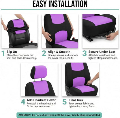 FH Group Automotive Seat Covers Flat Cloth Full Set Purple Car Seat Covers, Rear Solid Bench Universal Fit and Car Seat Protector for Vans Cars Trucks and SUV Interior Accessories