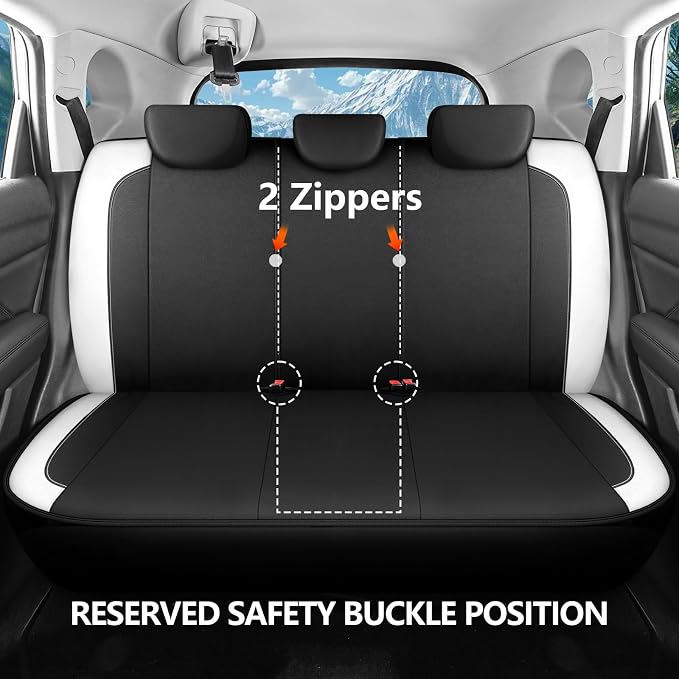 HChengkikz Car Seat Covers Full Set, Waterproof Neoprene Car seat Covers, Airbag Compatible, Universal Fit Automotive Seat Covers for Most Cars, Trucks, SUVs (Black + White)