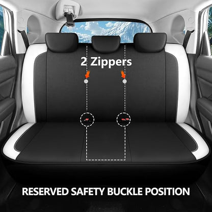 HChengkikz Car Seat Covers Full Set, Waterproof Neoprene Car seat Covers, Airbag Compatible, Universal Fit Automotive Seat Covers for Most Cars, Trucks, SUVs (Black + White)