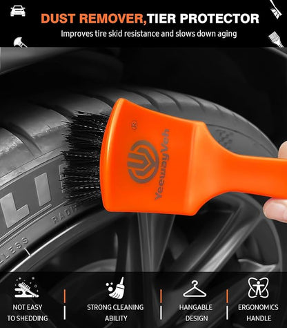 YeewayVeh 8PCS Ultimate Wheel and Tire Brush Kit | 2-Size 360° Bendable Wheel Brushes, Boar Hair Detailing Brush, Tire Shine Applicators & Microfiber Towel, Car Wheel Detailing Cleaning Supplies Kit