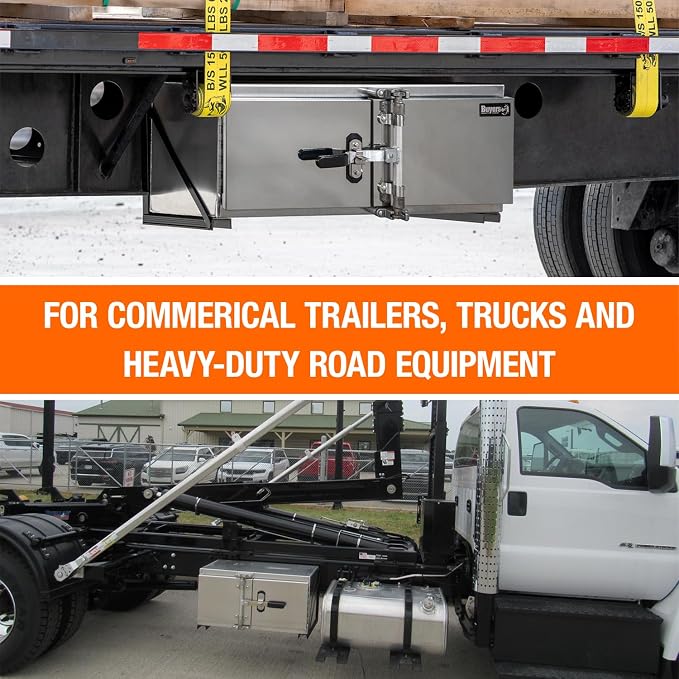 Buyers Products 1762630, 18x24x72 Smooth Aluminum Underbody Truck Tool Box with Double Barn Door, Cam‑Lock Hardware, Rain Gutter Seal, Universal Mount Storage for Flatbed and Trailer Use