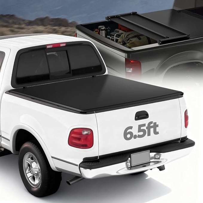 Auto Dynasty Soft Tri-Fold Truck Bed Tonneau Cover Compatible with 1997-2003 Ford F-150, 2004 F150 Heritage 6.5Ft/78Inch Fleetside Styleside Bed, Matte Black Soft Vinyl Top