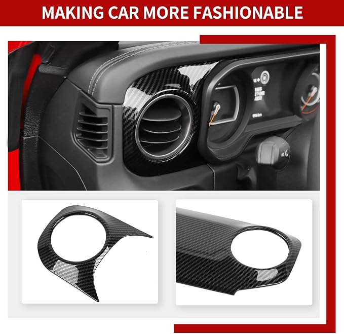 Center Console Dashboard Decorative Panel Trim Cover Kit Compatible with 2024-2026+ Jeep Wrangler JL JLU & Jeep Gladiator JT(Carbon Fiber)