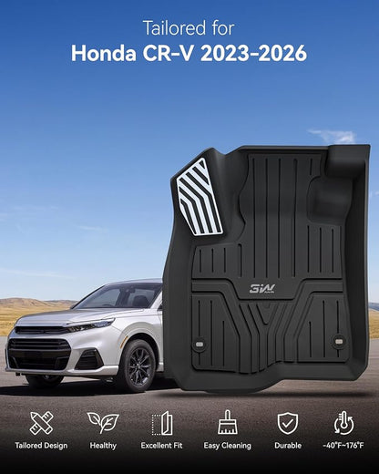 3W Floor Mats with Metal Pedals Fit for Honda CR-V 2023 2024 2025 2026 (Include Hybrid & CRV FCEV), All Weather TPE Waterproof Custom Fit Honda CRV Floor Liner 1st, 2nd Row Car Accessories Black
