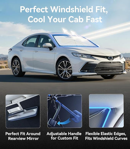 Nmoiss [Vinyl Coating Heat Shield] Windshield Sun Shade Umbrella Compatible for Toyota Camry 2018-2026 Accessories, Protect Car from Sun Rays & Heat Damage Keep Cool and Protect Interior