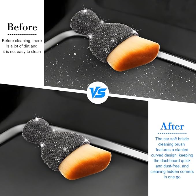 Bling Car Detailing Brush, Crystal Rhinestone Non-Scratch Vehicle Cleaning Dust Brush for Air Vent & Dashboard, Soft Bristles Automotive Interior Cleaning Tool, Universal Fit (Transparent Gray)