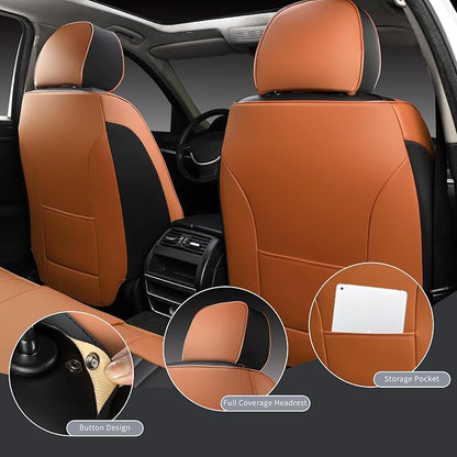 MINGBRON Leather Car Seat Covers,Car Seat Protector Waterproof,Seat Covers Full Set, Car Seat Protectors 5 Seats,Automotive Seat Covers Fit Most Cars Black&Brown
