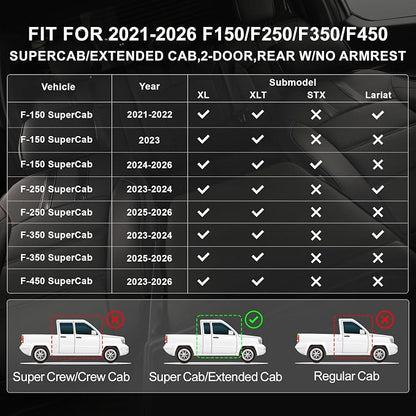 coverdream F150 Seat Covers for 2021-2025 2026 Ford F150 SuperCab XL/XLT & 2023-2026 Super Duty SuperCab XL/XLT,2-Door,Fully Covered,Waterproof Leather Seat Protector(Full Set,Black & Carbon Fiber)