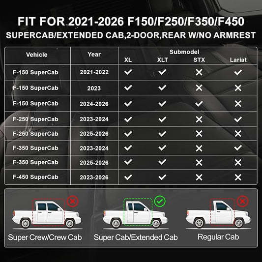 coverdream F150 Seat Covers for 2021-2025 2026 Ford F150 SuperCab XL/XLT & 2023-2026 Super Duty SuperCab XL/XLT,2-Door,Fully Covered,Waterproof Leather Truck Seat Protector(Full Set,Black)
