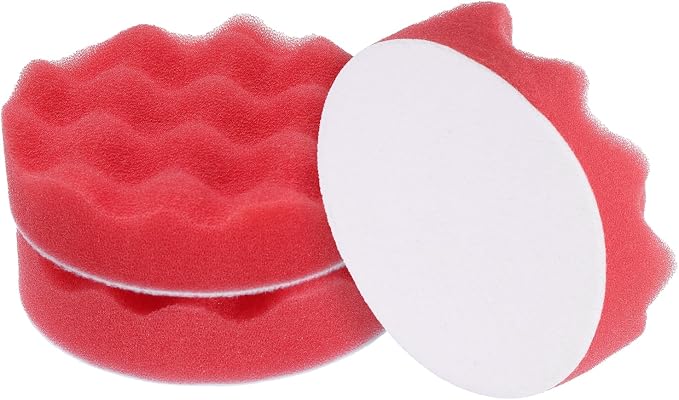 HARFINGTON 3pcs Buffing Sponge Pads 4" Polishing Wheel Waffle Finishing Grip Pad Car Buffer Polisher with Hook and Loop Back for Car Detailing Polishing Waxing, Red