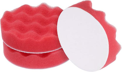 HARFINGTON 3pcs Buffing Sponge Pads 4" Polishing Wheel Waffle Finishing Grip Pad Car Buffer Polisher with Hook and Loop Back for Car Detailing Polishing Waxing, Red