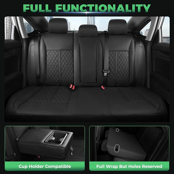 for Honda Civic Leather Seat Covers, Hatchback EX-L Sport Touring 2022-2026, Custom Fit Car Seat Cover Full Set, Waterproof Accessories, Black (60/40 Split Benches-with Rear Armrest)