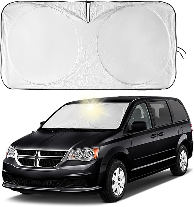 for Dodge Caravan 2006-2024 Front Windshield Sun Shade Sunshade-for Dodge Promaster 2014-2023 Windshield Cover, for Grand Caravan 2022 Reflective Protector Sun Visor Car Accessories(63" X 39.4")