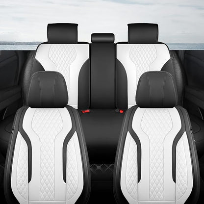 Leather Car Seat Covers Full Set, Breathable Faux Leather Seat Covers for Cars SUV Sedan Waterproof Blackwhite