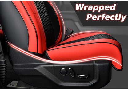 Coverado Front Seat Covers for Ford F150 2015-2026, F250 F350 F450 2017-2026 SuperCrew Crew Cab, Red Leather Car Seat Covers, Full Coverage
