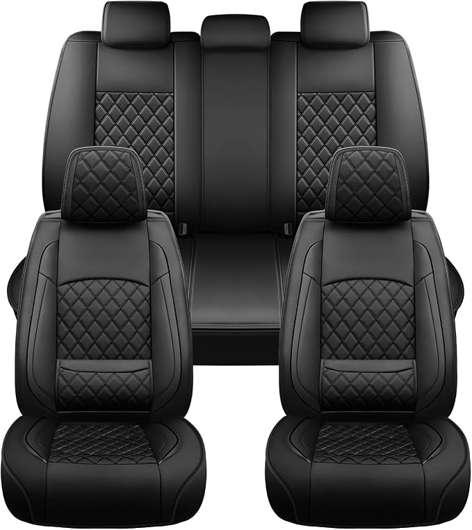 Car Seat Covers Compatible with Hyundai Venue 2020-2025 2026 - Full Set 5 Seats Luxury Leather All-Weather Seat Cushions & Protectors, Waterproof & Breathable, Airbag Compatible (Black)