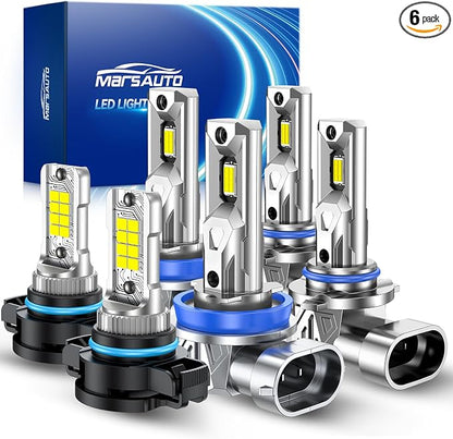 Marsauto H11 9005 Light Bulbs Combo and 5202 LED Fog Light Bulbs Fit for Chevy Silverado 1500 (2007-2015) Chevy Silverado 2500 HD 3500 HD(2007-2019), 92,000LM Bright 9005 H11 High/Low Beam Kits