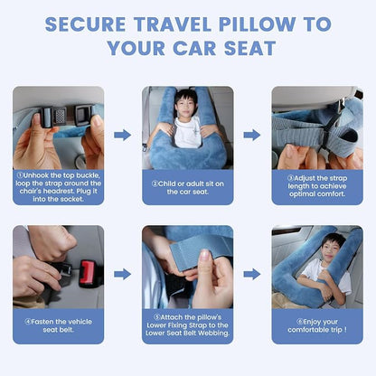 Keemall Car Pillow for Kids, Professional Kids Car Pillow for Sleeping Inflatable Carseat Travel - Safe, Reliable - Travel Pillows for Kid Adult Car Seats Blue