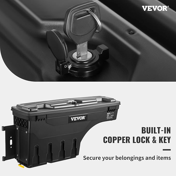 VEVOR Truck Bed Storage Box, Lockable Lid, Waterproof ABS Wheel Well Tool Box 6.6 Gal/20 L, Compatible with Chevrolet Silverado 1500 GMC Sierra 1500 2019-2020, Driver Side, Black