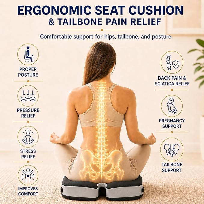 Seat Cushions for Office Chairs Wheelchair Cushion for Long Sitting Back Pain，Memory Foam Seat Car Computer Desk Chair Cushion，Coccyx Cushion for Tailbone Pain Relief Cushion Office Chair Black