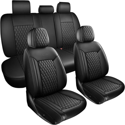 Car Seat Covers Full Set,Contoured High-Density Nappa Leather Universal Precision Fit Automotive Seat Covers Full Set,Waterproof Car Seat Protector,forros para asientos de carro,Style1 Black
