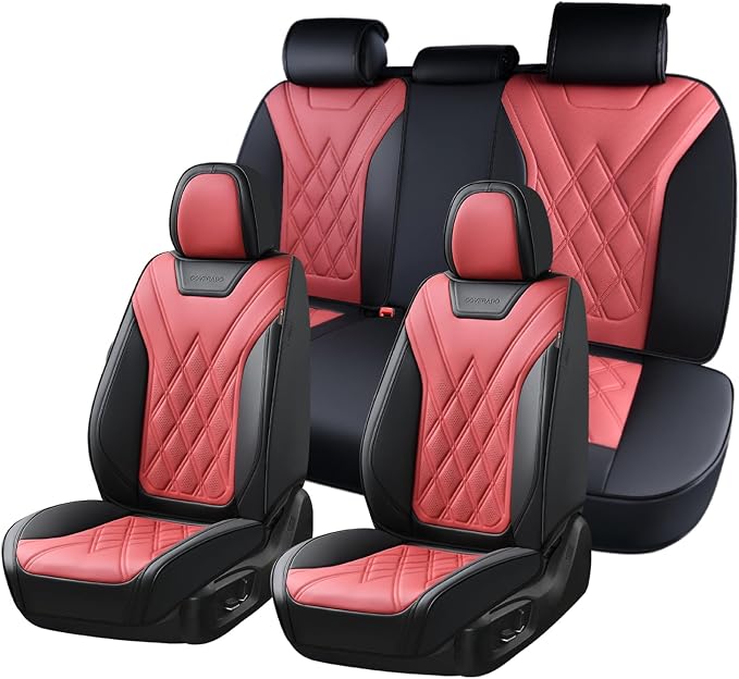 Coverado Car Seat Covers Full Set, Seat Covers for Cars, Front Seat Covers and Back Seat Cover Waterproof Leather Automotive Seat Cover, Universal Car Interior Protectors Cushion for Most Cars