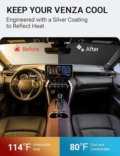Proadsy 2026 Upgrade Front Windshield Sun Shade Foldable Sunshade Protector Custom Fit 2021-2024 Venza, LE, XLE, Limited, SUV Accessories