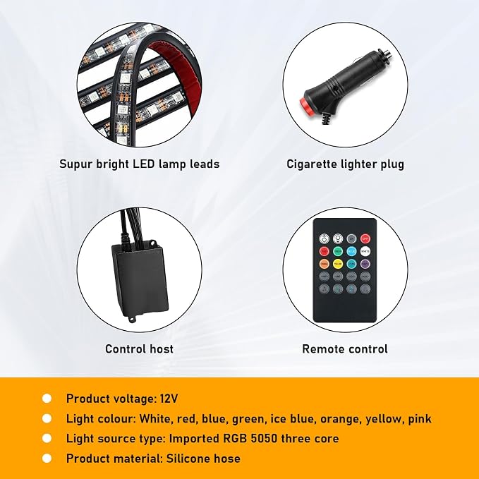 Car Led Interior Lights, RGB 72 LED Multicolor Auto Strip Light with Sound Active Function and Remote Control, Under Dash Smart Lighting Kit with Charger, Car Accessories (Cigarette Lighter)