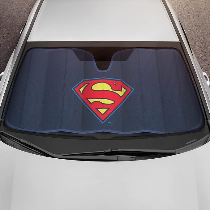 BDK New Superman 2022 Windshield Sunshade for Car Truck & SUV - Folding Car Sun Shade for Front Window, Auto Sun Visor Heat Protection, Sunscreen Blocks UV Rays and Keeps Vehicle Cool (58 x 27 Inch)