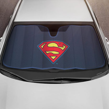BDK New Superman 2022 Windshield Sunshade for Car Truck & SUV - Folding Car Sun Shade for Front Window, Auto Sun Visor Heat Protection, Sunscreen Blocks UV Rays and Keeps Vehicle Cool (58 x 27 Inch)