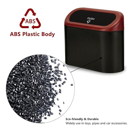 Ginsco Mini Car Trash Can with Lid, Small Car Garbage Can, Cute Leakproof ABS Car Trash Bin, Car Accessories for Interior, Garbage Bin for Car, Home, Office with 120pcs Trash Bags Black/Red