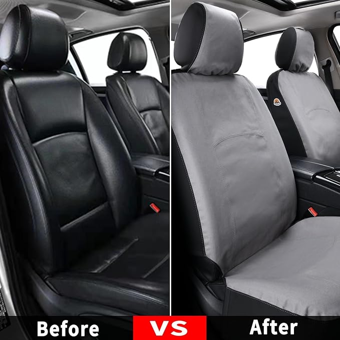 Coverado Car Seat Covers Front, Canvas Universal Seat Covers for Cars, 2-Pack Car Seat Cushions, Auto Seats Protectors for Kids & Dogs, Driver Seat Covers Fit for Most Vehicles Trucks SUVs/Gray