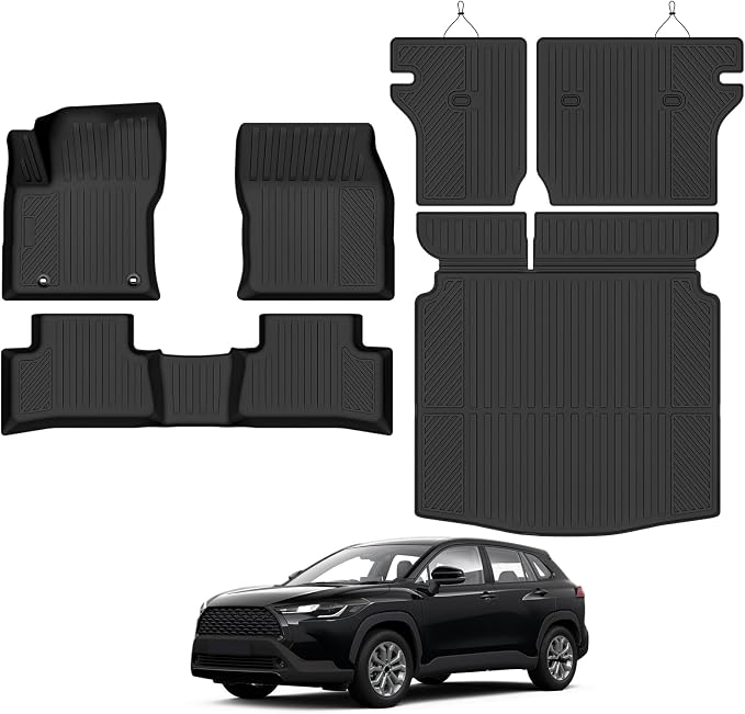 Custom Fit Floor Mats for Toyota Corolla Cross FWD 2022-2026 (Not for AWD/Hybrid), All Weather TPE Floor Liners with Trunk Mat & Backrest Protectors, Odorless Full Set Interior Accessories