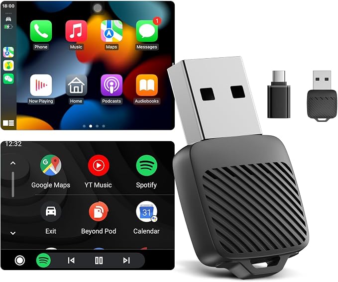 Spedal Mini Wireless CarPlay Adapter for iPhone, Compact 2-in-1 Android Auto Adapter with Fast Auto-Connect, Stable Low-Latency Wireless Performance, Plug & Play