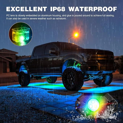 Nilight RGB LED Rock Lights Kit 4 PCS Underglow Multicolor Neon Light Pod with Magnetic Base Bluetooth App Control Flashing Music Mode IP68 Wheel Well Light for Truck ATV UTV RZR SUV