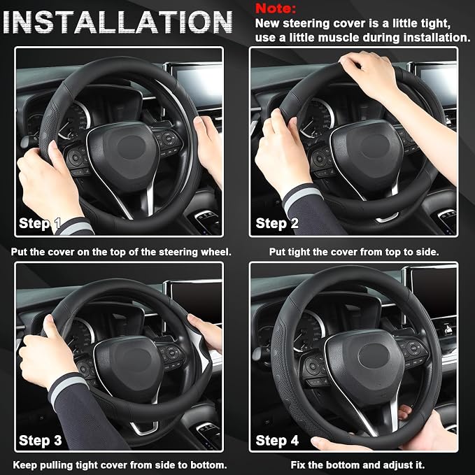 GIANT PANDA Microfiber Leather Steering Wheel Cover for Honda Accord,Civic,CR-V,HR-V,Pilot(Black-Standard Size)