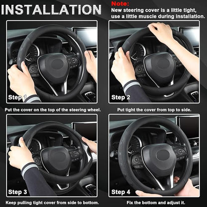 GIANT PANDA Car Steering Wheel Cover for Ford - F150 F250 F350 Expedition, (15.5-16 inches - Black)