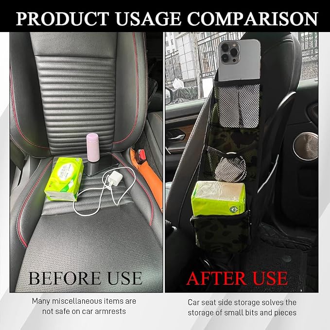 Car Seat Side Organizer, Seat Side Storage Pocket, Multifunctional Mesh Net Pocket, Car Multi-Pockets Backseat Organizer Side Hanging Bag for Storage Coins, Cell Phones, Glasses (Green, 1PCS)
