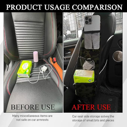 Car Seat Side Organizer, Seat Side Storage Pocket, Multifunctional Mesh Net Pocket, Car Multi-Pockets Backseat Organizer Side Hanging Bag for Storage Coins, Cell Phones, Glasses (Green, 1PCS)