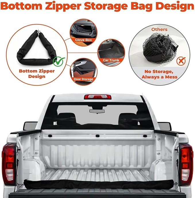 3-Layer Cargo Net for Honda Ridgeline 2017-2026, Zoned Storage Truck Bed Net with Foldable Zippered Bottom Bag, Heavy-Duty Cargo Organizer Netting for Camping, Trips & Everyday Use