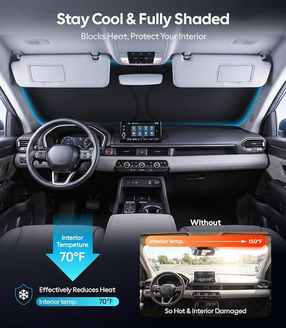 for Honda Pilot Windshield Sunshade [OEM Design, 100% Sun Blockage] Foldable Heat Insulation Sun Shade with Storage Bag, for Honda Pilot (2016-2026), Silver Coating